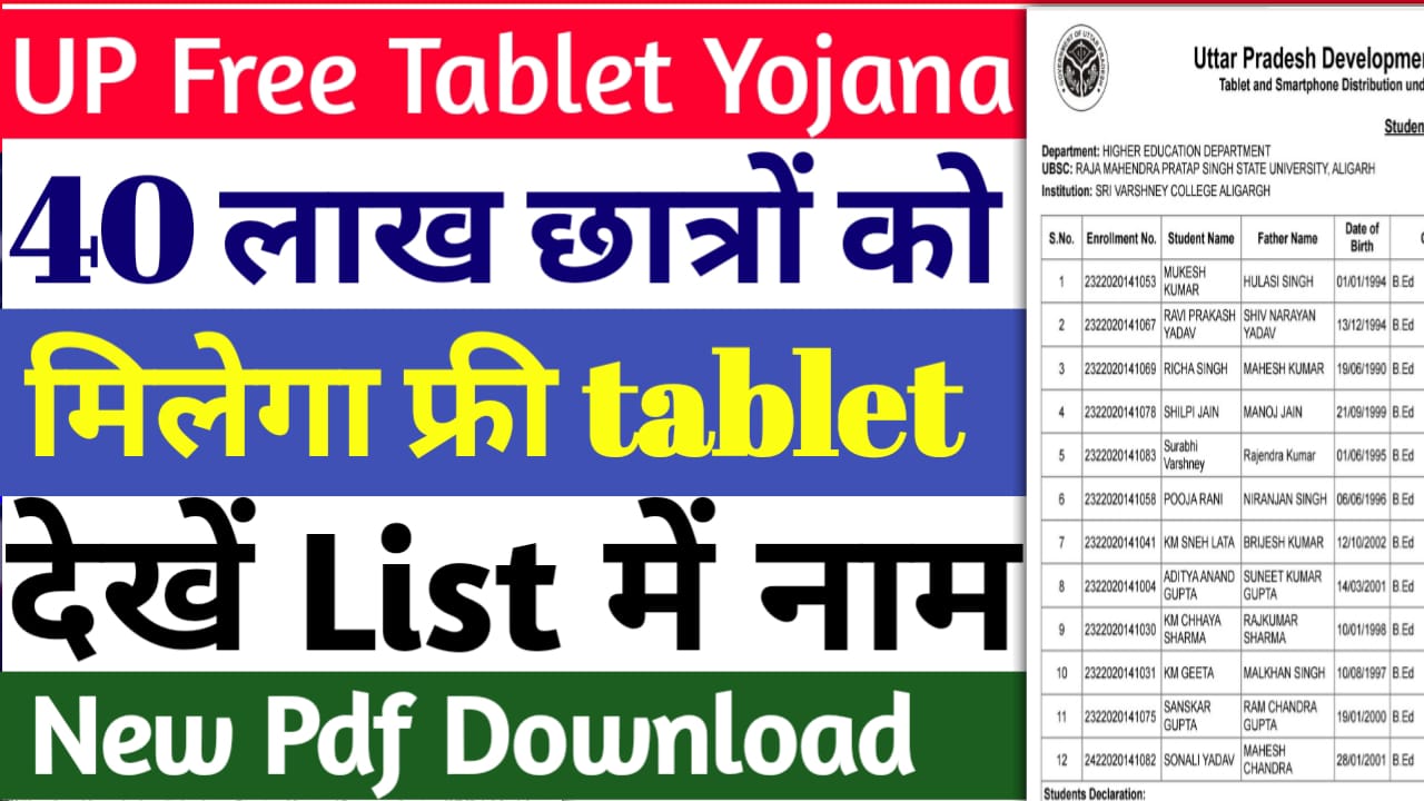 UP Free Tablet Yojana List 2026 Pdf